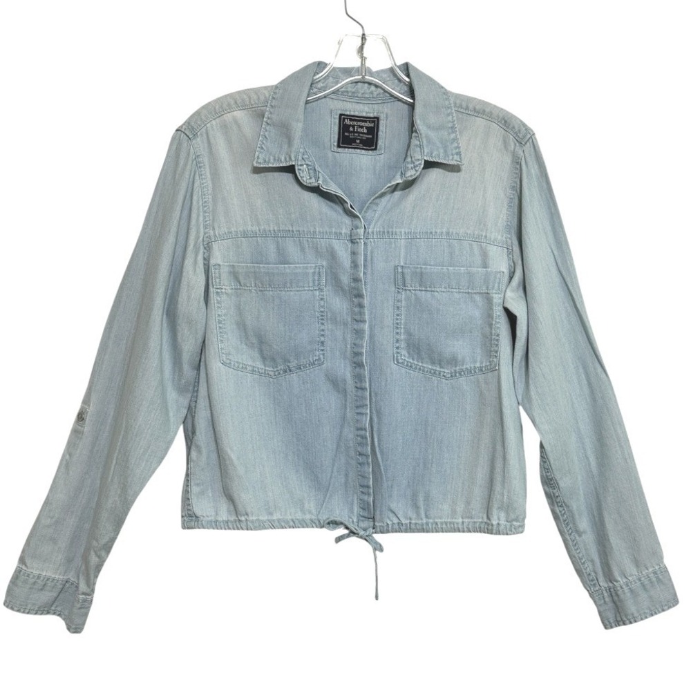 Abercrombie & Fitch Chambray Denim Shirt Womens Light Blue Drawstring Hem Boho M
